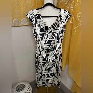 Maggy London Black and White Abstract Midi Dress